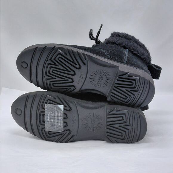 UGG Womens Boots Size 6 Black Suede Shearling Fur Lined Winter Ankle Lace Up New - Picture 12 of 12
